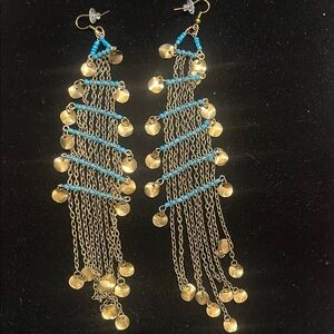 Gold and Blue Dangle Earrings